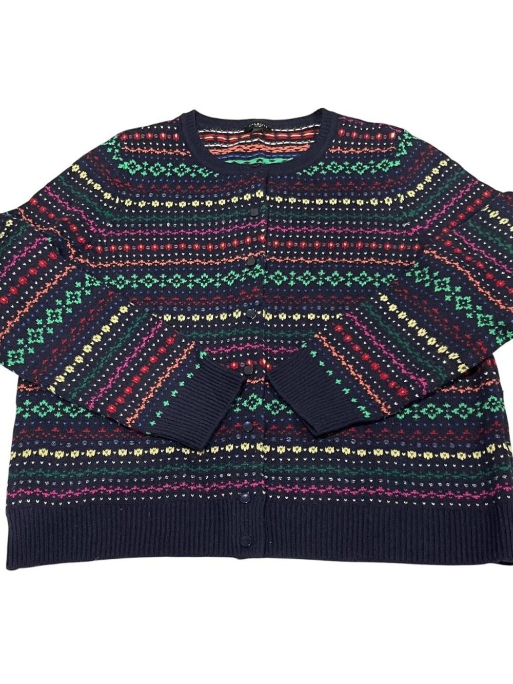 Talbots Fair Isle Cardigan PXL Blue Multi Wool Blend Sequins Cottagecore Luxury